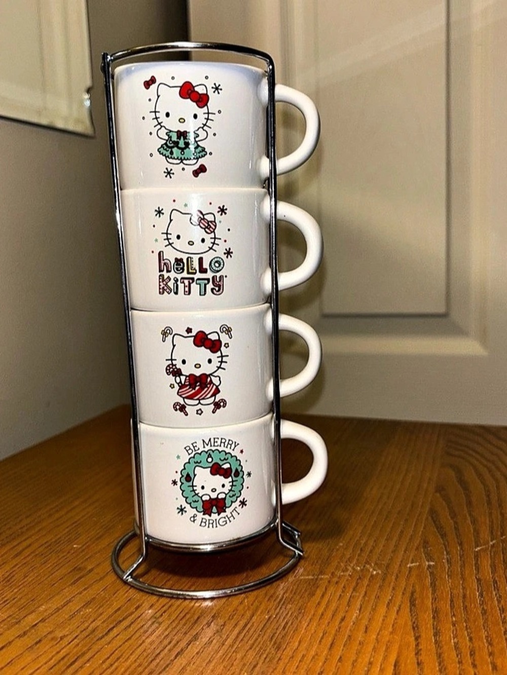 Sanrio Hello Kitty Christmas Stacking Espresso Mugs 4 Pack White & Red